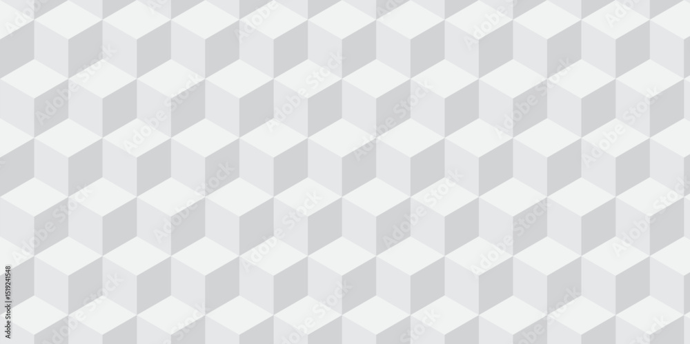Seamless white geometric cube creative concept triangle overlapping overlap square technology texture. geometric digital cubes fabric and wallpaper grid block texture background.