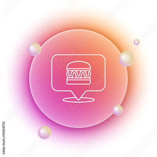 White Online ordering and burger delivery icon isolated on white background. Orange and pink gradient circle background. Vector