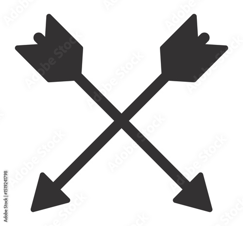 Two stylized arrows crossing each other create a dynamic symbol representing conflict, decision making, and the intersection of different paths in life journey
