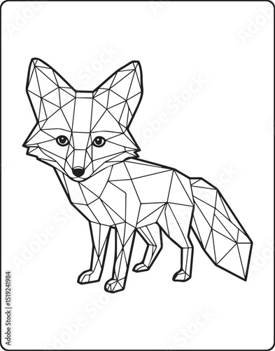 Geometric animal polygon line art fox black outline vector illustration for children coloring page or book design