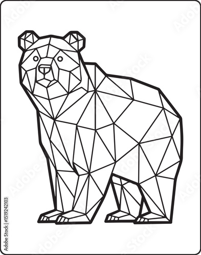Geometric animal polygon line art bear black outline vector illustration for children coloring page or book design