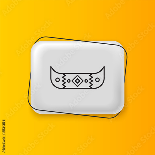 Black Kayak and paddle icon isolated on yellow background. Kayak and canoe for fishing and tourism. Outdoor activities. Silver rectangle button. Vector