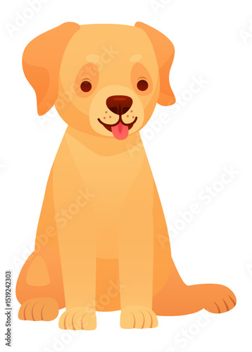 Adorable golden retriever puppy sitting with its tongue out, panting happily on a white background, a perfect image for pet lovers and animal themes