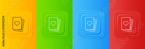 White Deck of playing cards icon isolated on colorful background. Casino gambling. Set icons in square buttons. Vector