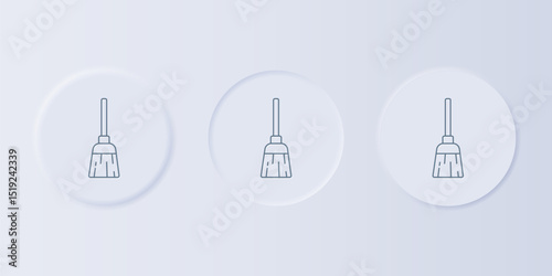 Grey Witches broom icon isolated on grey background. Happy Halloween party. Set icons in square buttons. Vector
