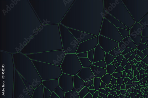 Contemporary abstract art with green neon lines in a Voronoi backlight vector background