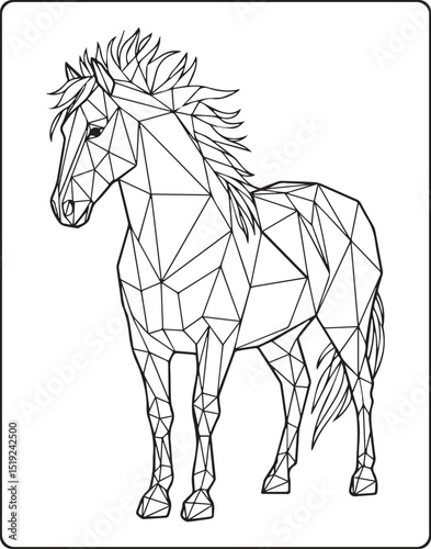 Geometric animal polygon line art horse black outline vector illustration for children coloring page or book design