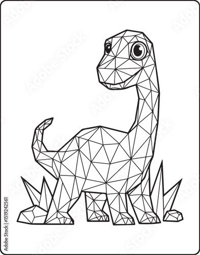 Geometric animal polygon line art dinosaur black outline vector illustration for children coloring page or book design