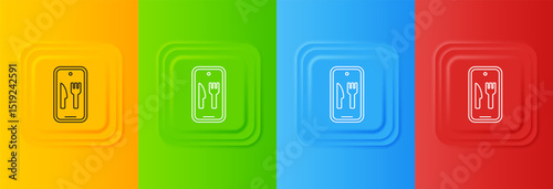 White Online ordering and fast food delivery icon isolated on colorful background. Burger sign. Set icons in square buttons. Vector