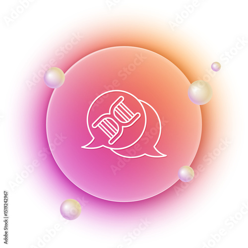 White DNA symbol icon isolated on white background. Orange and pink gradient circle background. Vector