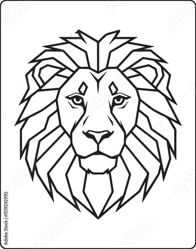 Geometric animal polygon line art lion head black outline vector illustration for children coloring page or book design