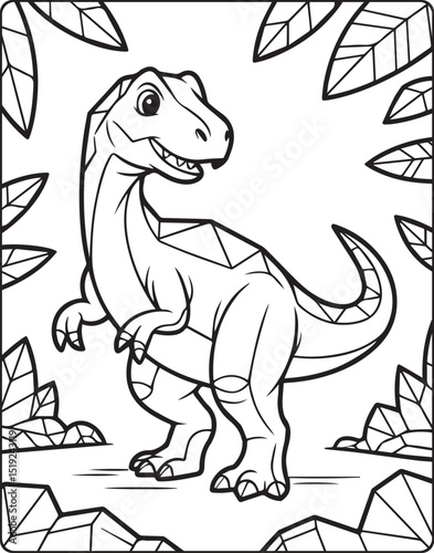Geometric animal polygon line art dinosaur black outline vector illustration for children coloring page or book design