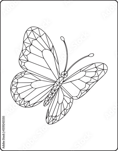 Geometric animal polygon line art butterfly black outline vector illustration for children coloring page or book design
