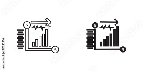 Growth vector icon set. Graph or diagram with arrow going up and down. Graph rise and fall business. Vector illustration.