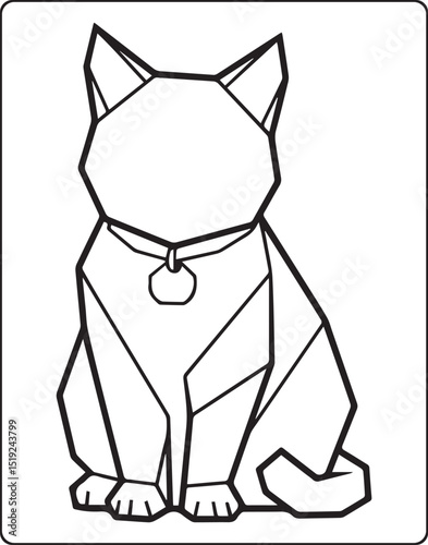 Geometric animal polygon line art cat black outline vector illustration for children coloring page or book design