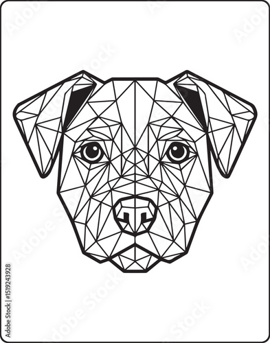Geometric animal polygon line art dog head black outline vector illustration for children coloring page or book design