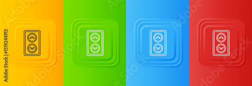 White Lift icon isolated on colorful background. Elevator symbol. Set icons in square buttons. Vector