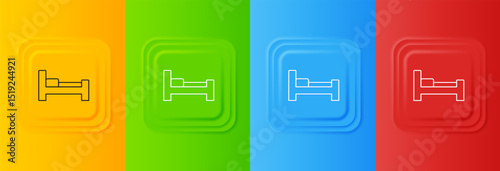 White Hotel room bed icon isolated on colorful background. Set icons in square buttons. Vector