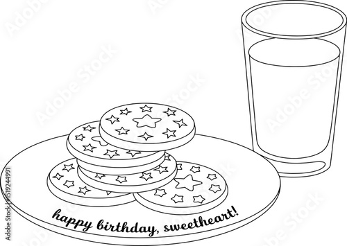 Happy birthday sweetheart cookies milk glass treat