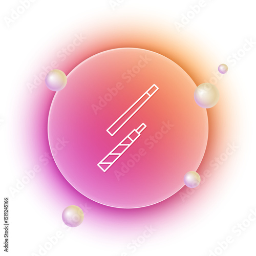 White Billiard cue icon isolated on white background. Orange and pink gradient circle background. Vector