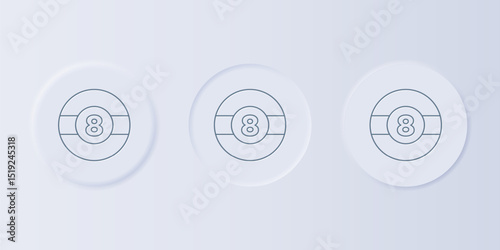 Grey Billiard pool snooker ball with number 8 icon isolated on grey background. Set icons in square buttons. Vector