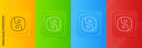 White Yin Yang symbol of harmony and balance icon isolated on colorful background. Set icons in square buttons. Vector