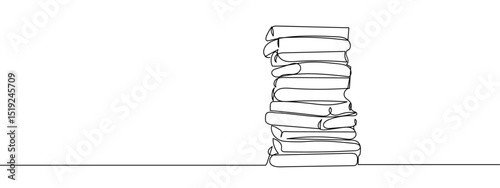 Continuous lines of books stacked in a pile Line Art Vector Transparent Background Edit Stroke.
