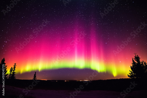 Northern Lights illuminate the dark sky with vivid hues and flowing motion