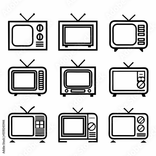 Nine retro television icons set