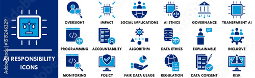 AI Responsibility icon collection set. Containing design law, artificial, ai, digital, technology