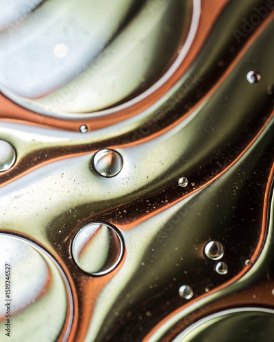 Hyperrealistic Abstract Macro: Oil and Water in Orange and Green