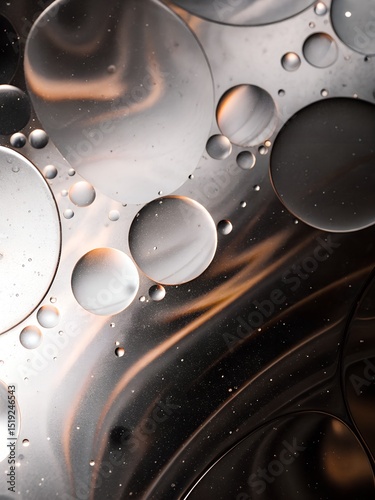 Hyperrealistic Abstract Macro: Oil and Water in Grey and White