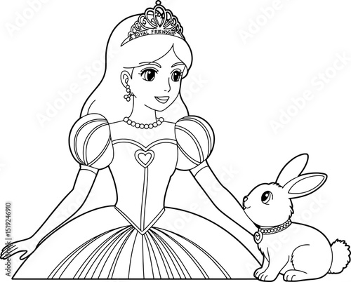 Princess and bunny royal friendship coloring page