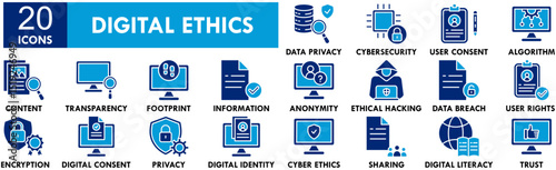 Digital Ethics icon collection set. Containing design digital, technology, ethics, legal, business