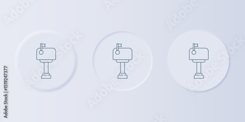 Grey Mail box icon isolated on grey background. Mailbox icon. Mail postbox on pole with flag. Set icons in square buttons. Vector