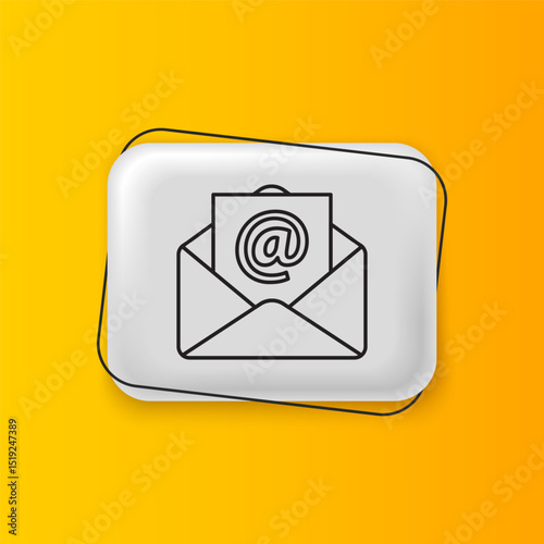 Black Mail and e-mail icon isolated on yellow background. Envelope symbol e-mail. Email message sign. Silver rectangle button. Vector