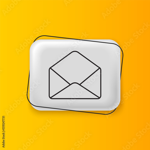 Black Envelope icon isolated on yellow background. Email message letter symbol. Silver rectangle button. Vector