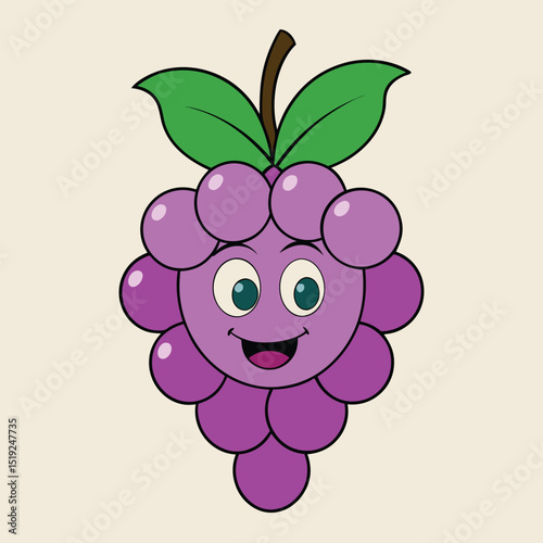 Vibrant vector illustration of ripe fruit, a healthy apple with a leaf, sweet raspberry, and purple grape bunch