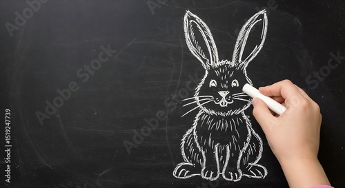 Bunny outline drawn on blackboard with chalk for Easter celebration   photo