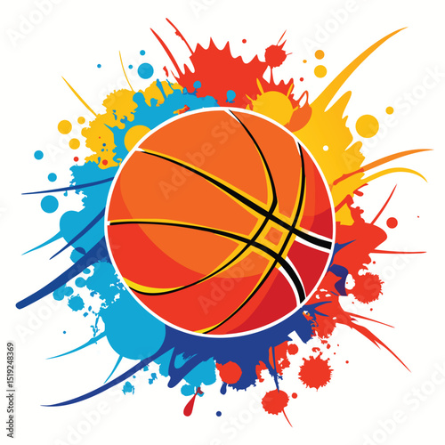 Basketball with Colorful Paint Splatter Background for Sports and Creative Designs