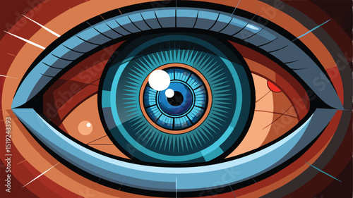 Abstract Graphic Illustration of a Blue Eye with Geometric Shapes and Colors