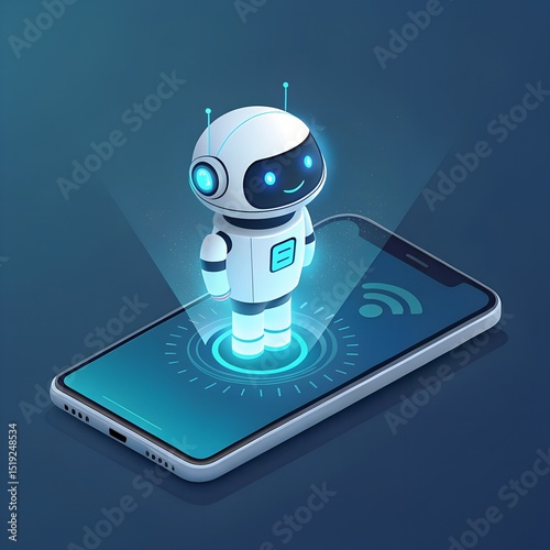 Wallpaper Mural Friendly robot hologram on smartphone screen Torontodigital.ca