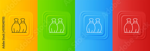 White Garbage bag icon isolated on colorful background. Set icons in square buttons. Vector