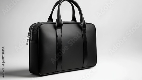 A sleek black laptop bag with minimalist design resting on a solid white background matte finish subtle texture clean lines ideal for professionals modern tech-friendly style
