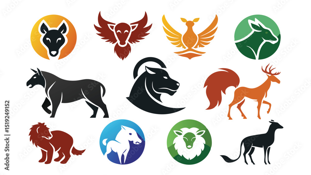 Obraz premium Collection of Animal and Mythical Creature Logos in Various Colors and Styles