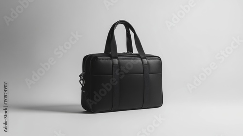 A sleek black laptop bag with minimalist design resting on a solid white background matte finish subtle texture clean lines ideal for professionals modern tech-friendly style