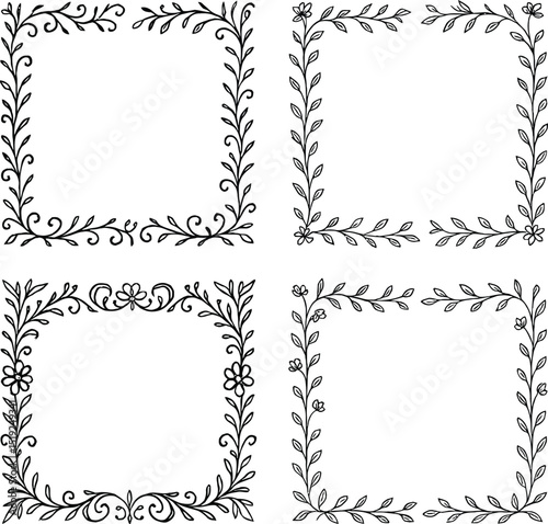 Decorative vintage floral vector frames set with ornate black swirls and leaves