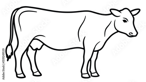 Simple Black and White Outline Illustration of a Cow Standing Profile