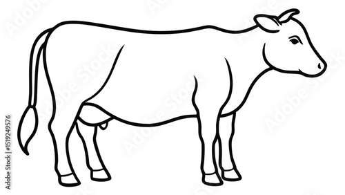Simple Black and White Outline Illustration of a Dairy Cow Standing Profile
