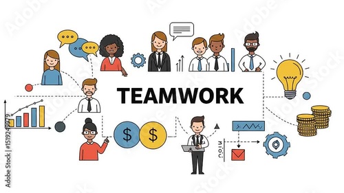 Wallpaper Mural Illustration depicting teamwork with diverse professionals collaborating on projects and ideas Torontodigital.ca
